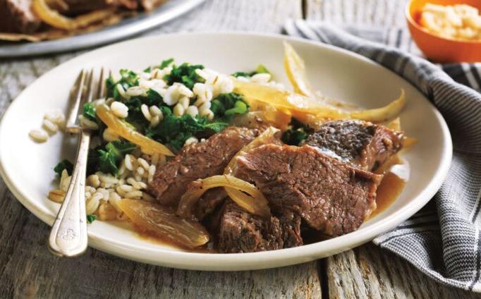 Horseradish-Braised Pot Roast with Barley & Kale